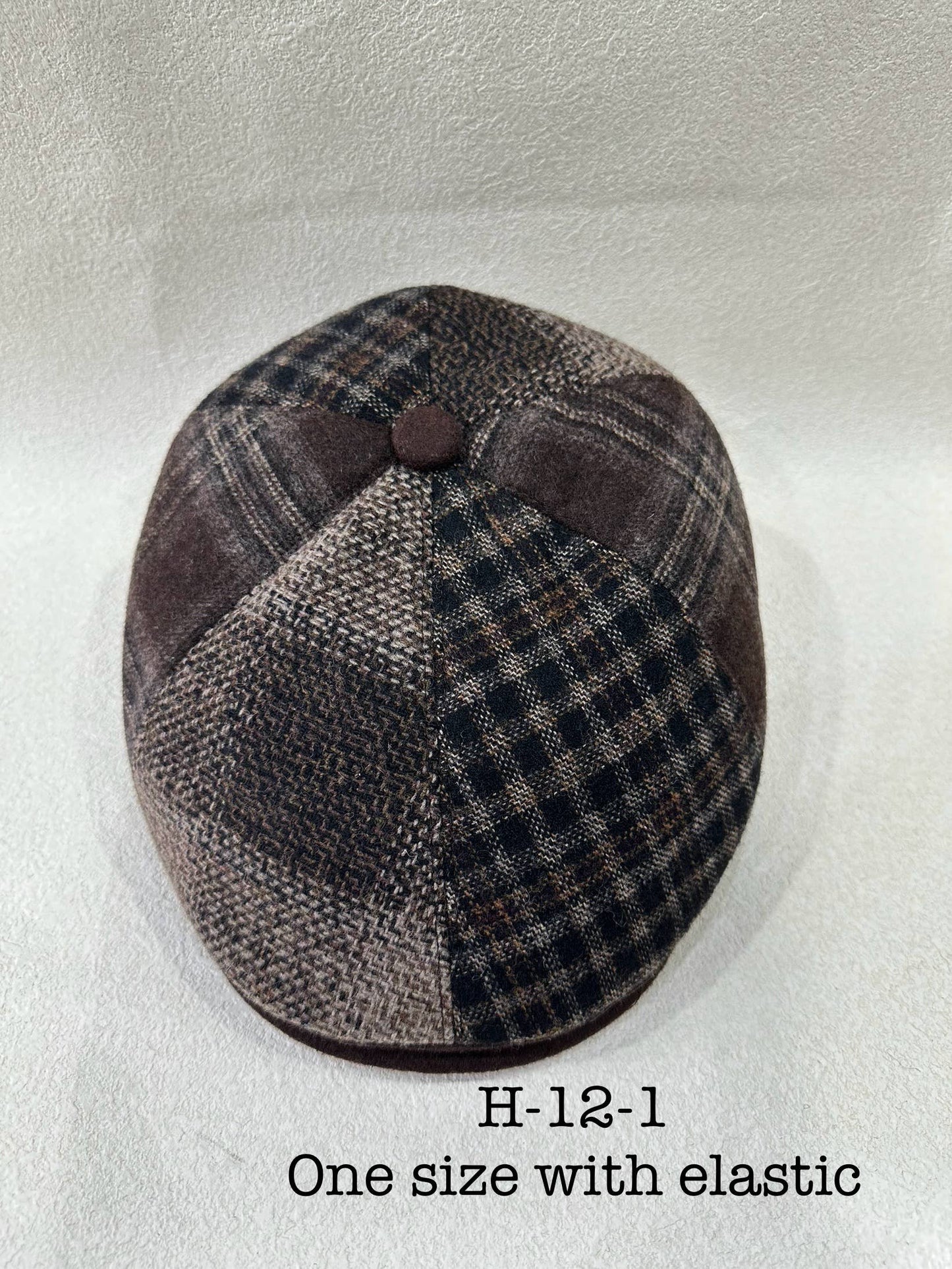 LEXA PLUS - H-12-1 Brown patchwork tweed flat cap