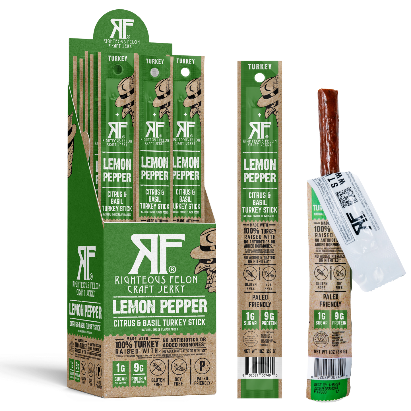 Righteous Felon Craft Jerky - Righteous Felon Lemon Pepper Turkey Stick 1oz