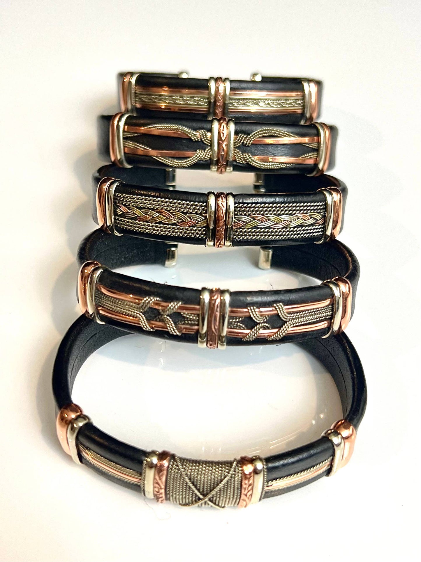 HPSilver, LLC - Large Black Leather Adjustable Cuff Bracelets for Men