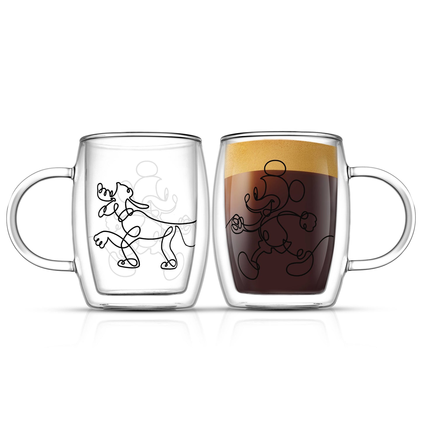 JoyJolt - Disney Mickey and Pluto Double Wall Coffee Mugs- Set of 2: 13.5 oz