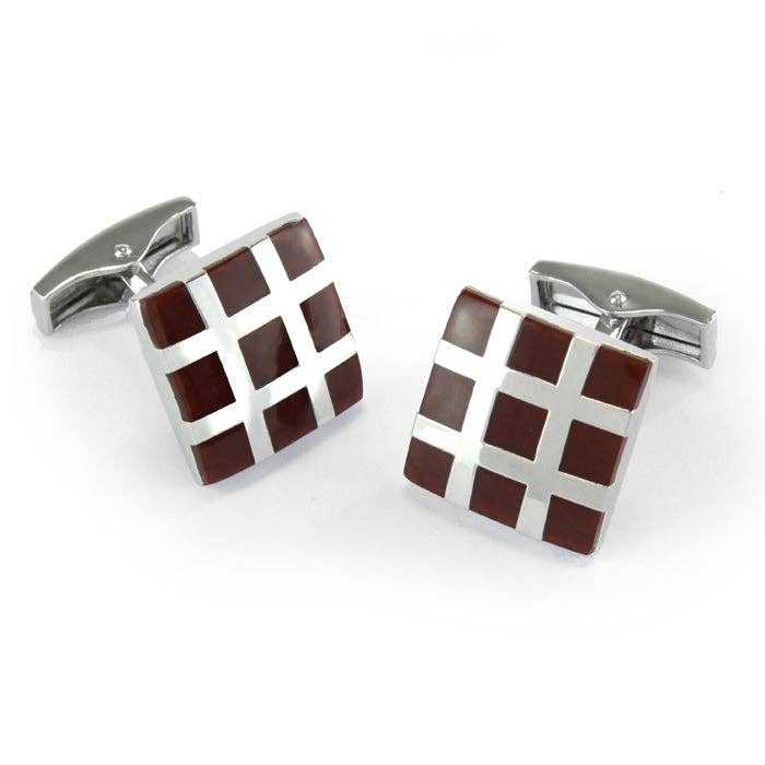 Sophos - Dark Red Chrome Finished Square Cufflinks