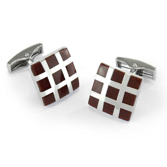 Sophos - Dark Red Chrome Finished Square Cufflinks
