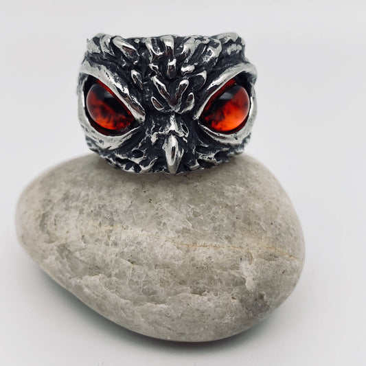 Mio Queena - Retro Owl Devil's Eye Stainless Steel Men's Ring: Red / 10#