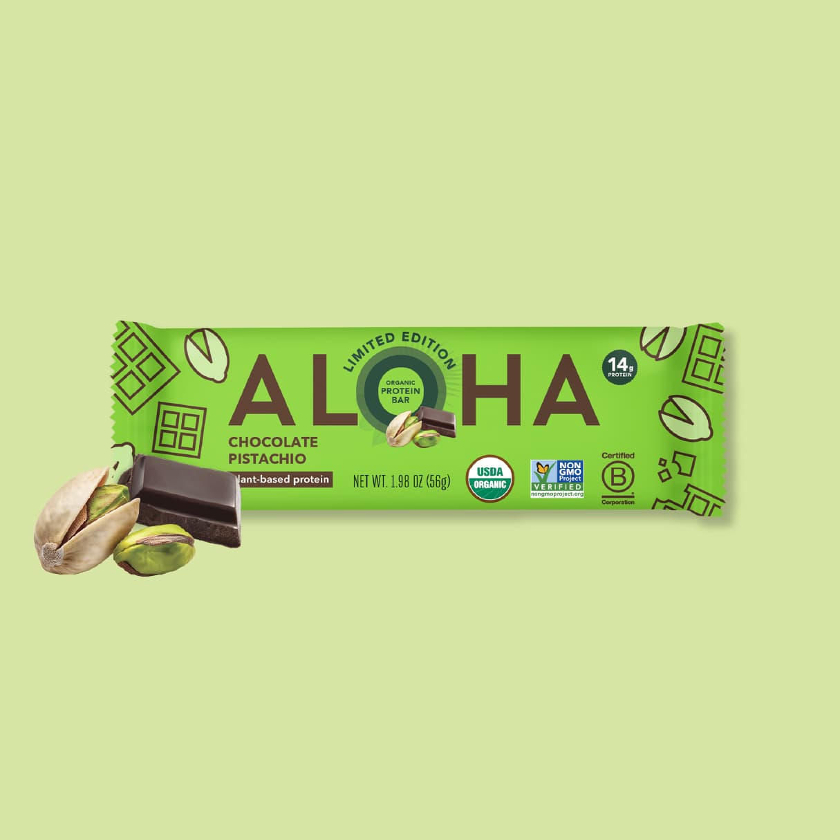 Aloha - Chocolate Pistachio - Protein Bars: 12-Bar Box