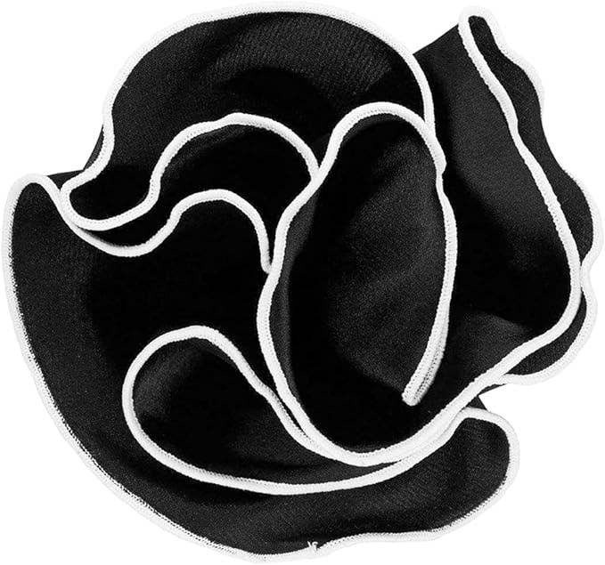 Dubal Brothers - Vittorio Farina Round Satin Pocket Square with Embroidered Piping: White and Black