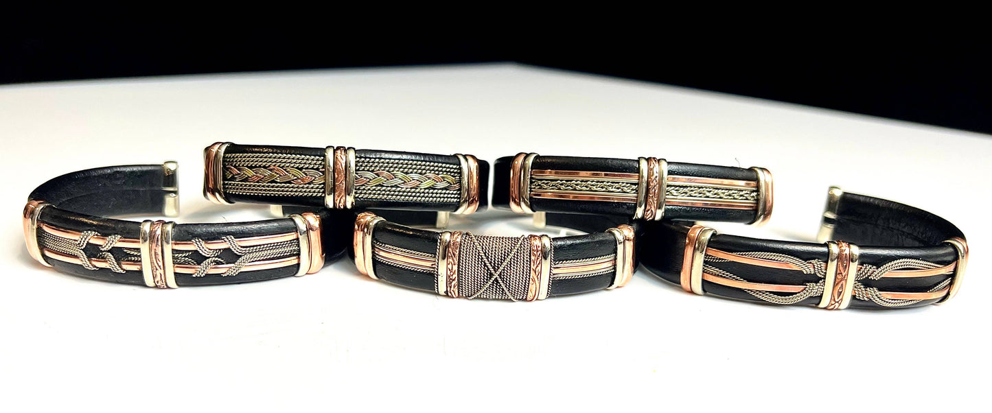 HPSilver, LLC - Large Black Leather Adjustable Cuff Bracelets for Men