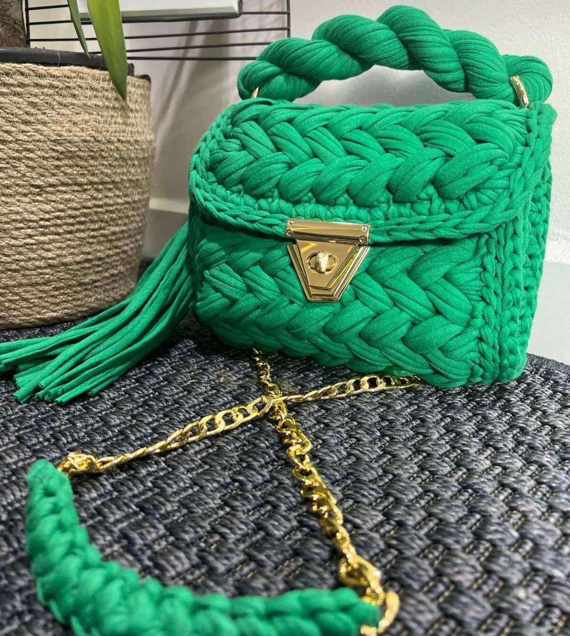 CHQEL - CHQEL Women's Handcrafted Crochet Combed Cotton Rope Bag & H