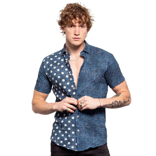 EIGHT X - Disappearing Act Seersucker Short Sleeve Shirt - Navy: NAVY / XL