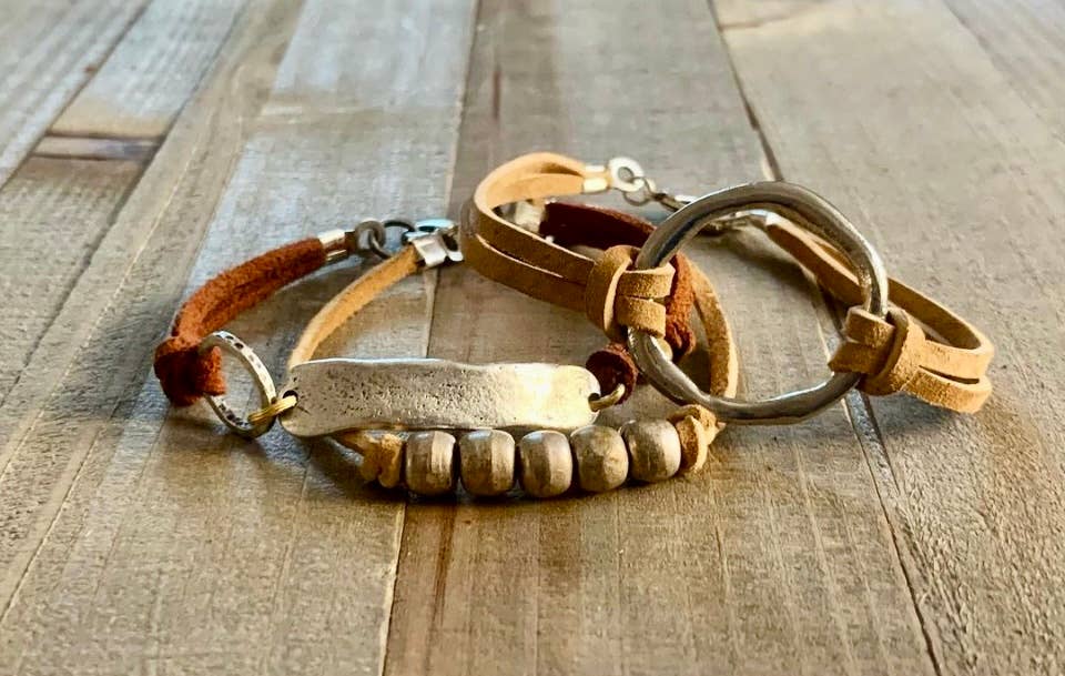 Nellie Pratt Artisan Jewelry - In My Feelings boho link leather bracelet: Medium