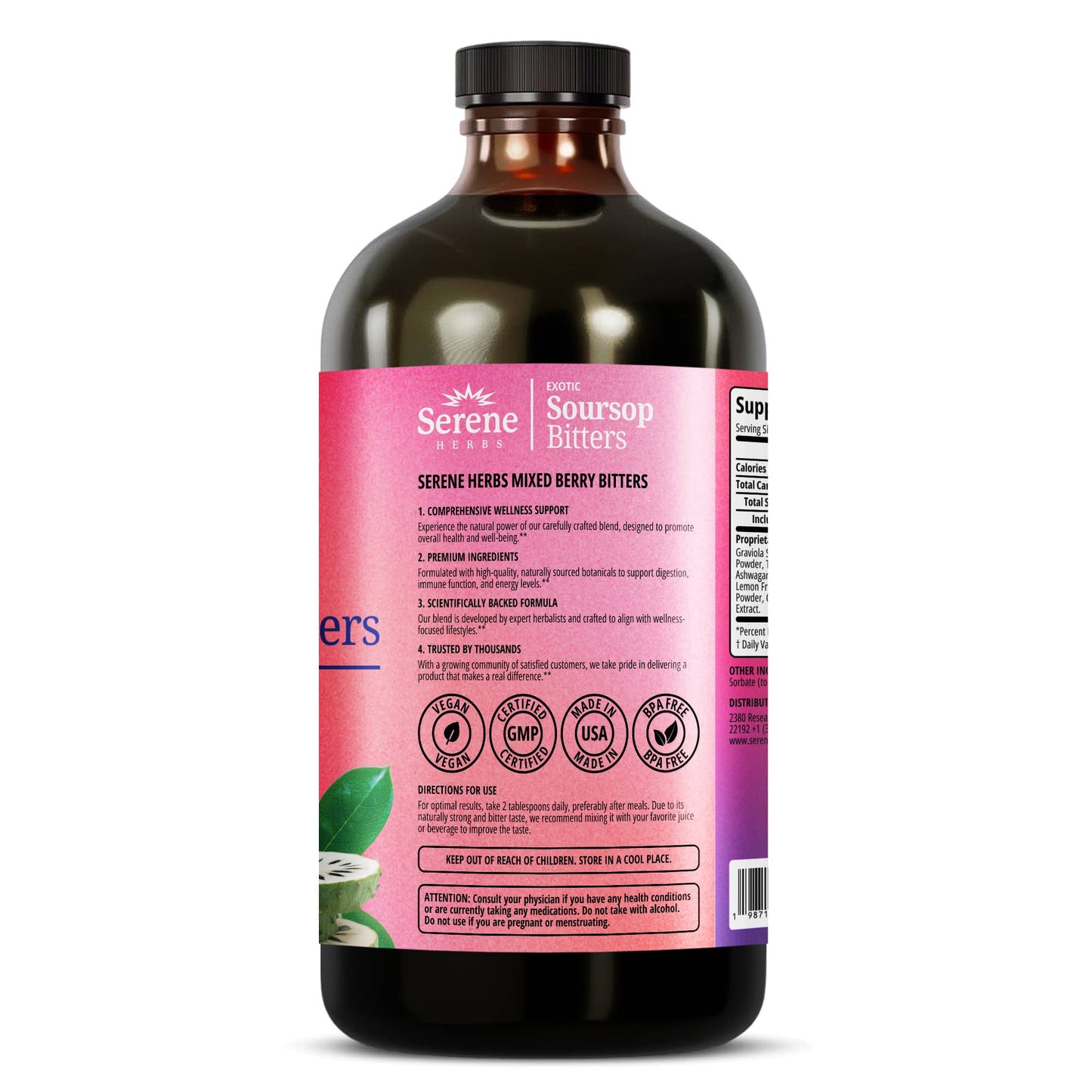 Serene Herbs - Soursop Bitters Liquid Mixed Berry 16oz