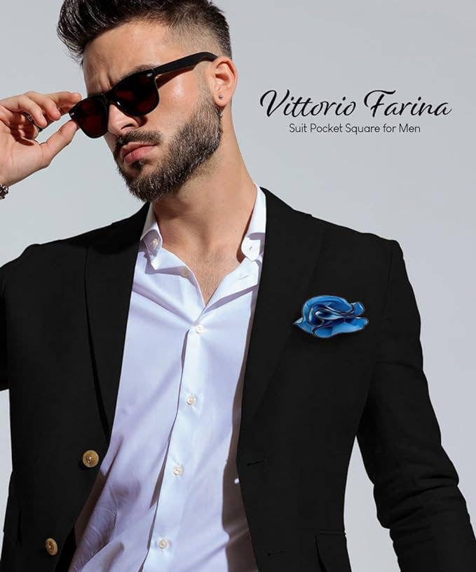 Dubal Brothers - Vittorio Farina Round Satin Pocket Square with Embroidered Piping: White and Red