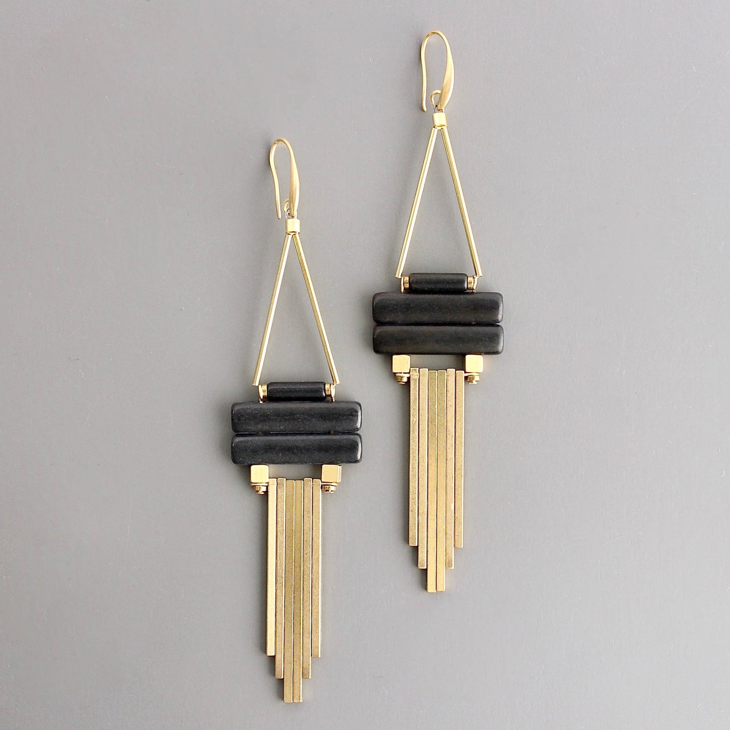David Aubrey Jewelry - CHRE92 Geometric black magnesite and brass earrings