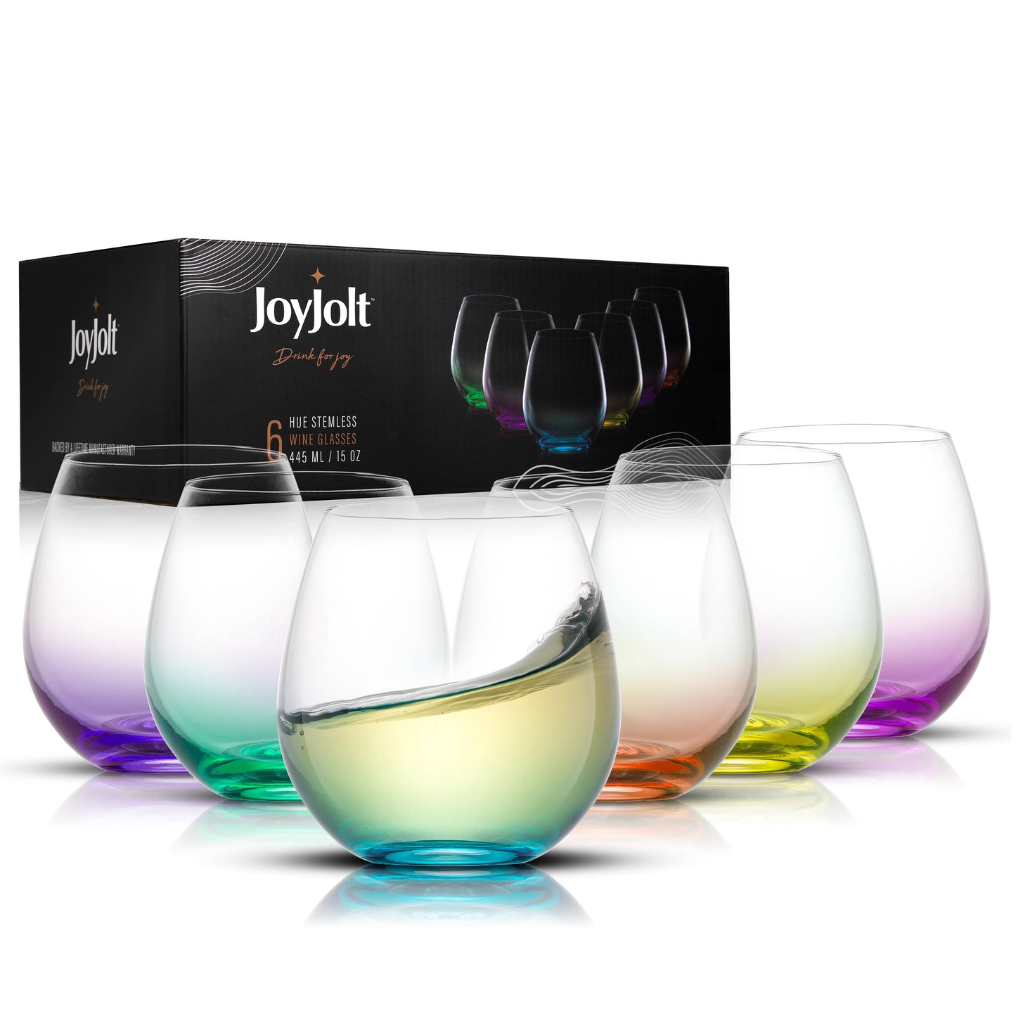 JoyJolt - Hue Colored Stemless Wine Glasses, Colorful Party Glasses