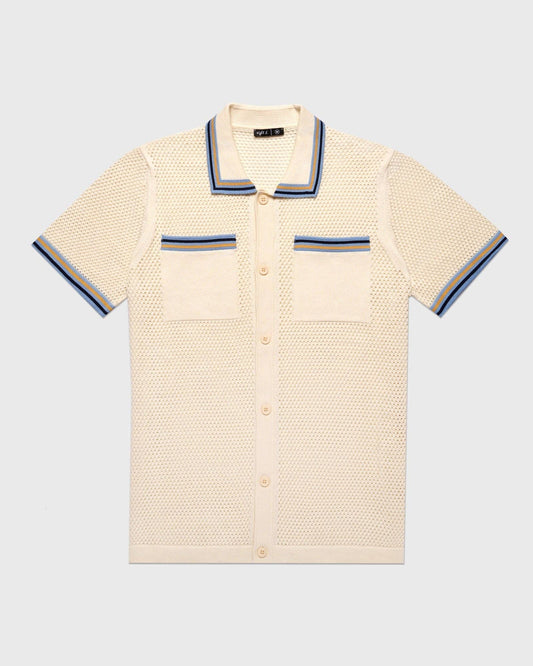 EIGHT X - The Sundae Short Sleeve Button Up Shirt - French Vanilla: BEIGE / XL