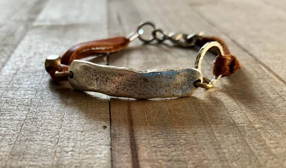 Nellie Pratt Artisan Jewelry - In My Feelings boho link leather bracelet: Medium