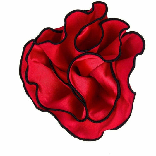 Classy Cufflinks - Vittorio Farina Round Pocket Square with Embroidered Piping Var. 02 by Classy Cufflinks: Red/Black (032)