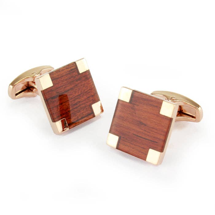 Sophos - Square Rose Gold Wood Finish Cufflinks