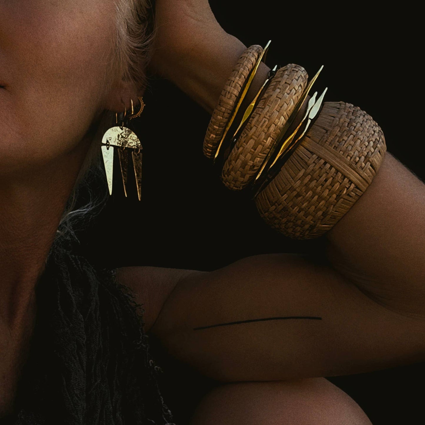 Bisjoux - Rattan straw cane bangle bracelet set handmade renewable: Set