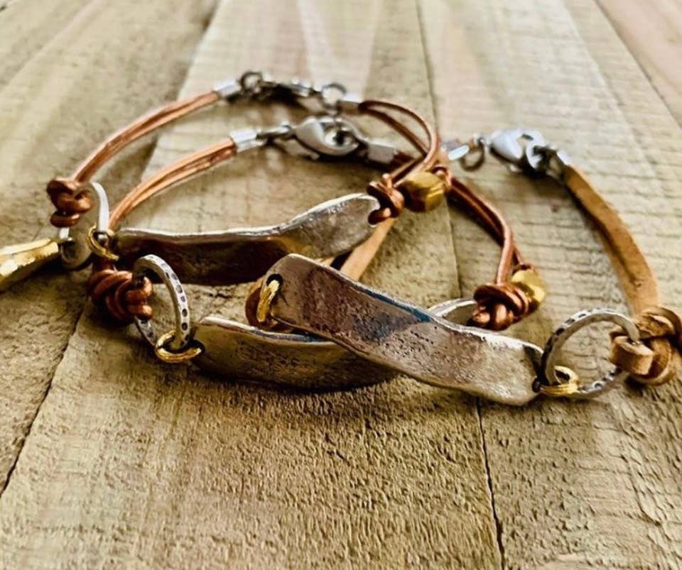 Nellie Pratt Artisan Jewelry - In My Feelings boho link leather bracelet: Medium