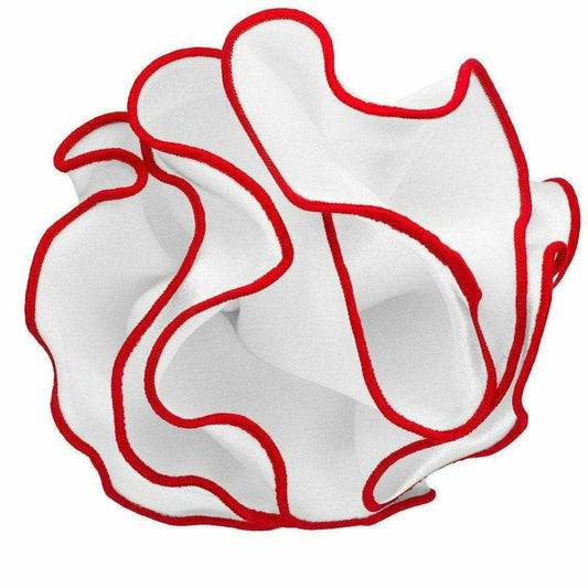 Classy Cufflinks - Vittorio Farina Round Pocket Square with Embroidered Piping Var. 02 by Classy Cufflinks: White/Red (005)