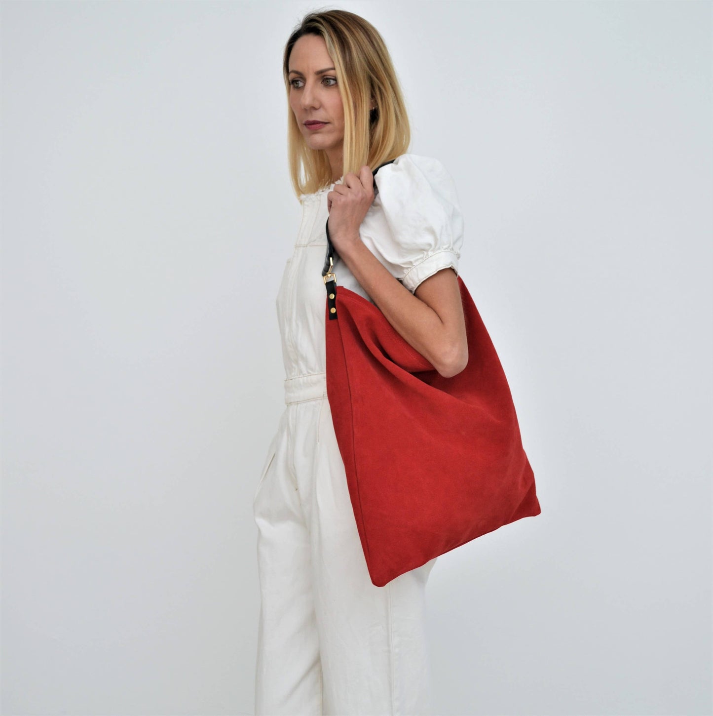 ANA KOUTSI - Akathi soft bag in red: Silver hardware