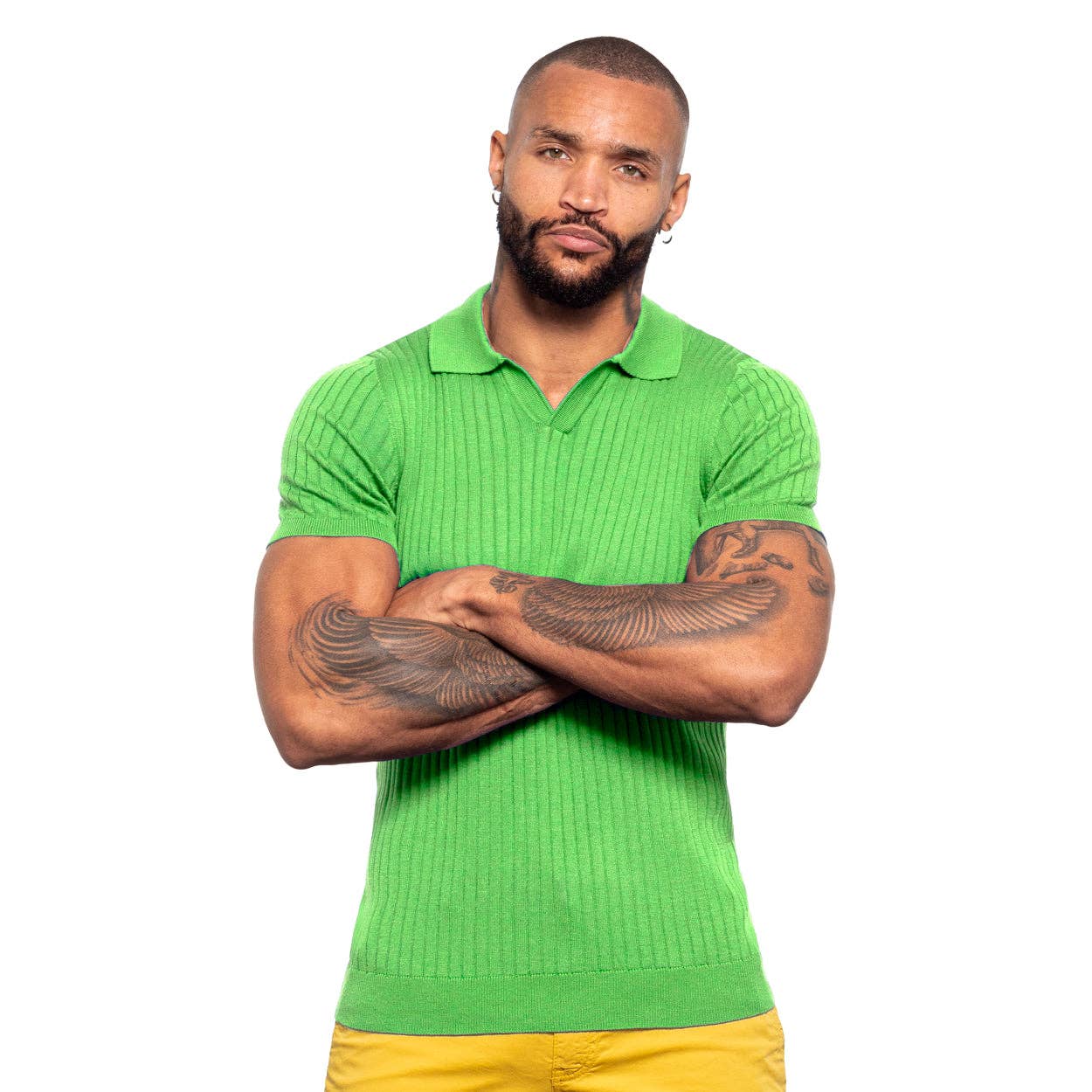 EIGHT X - Ribbed Knit Polo - Green: GREEN / 3XL