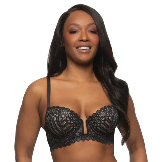 Felina - Siren Demi U-Wire Longline Bra - Black Shimmer: Black Shimmer (BKS) / 34DDD