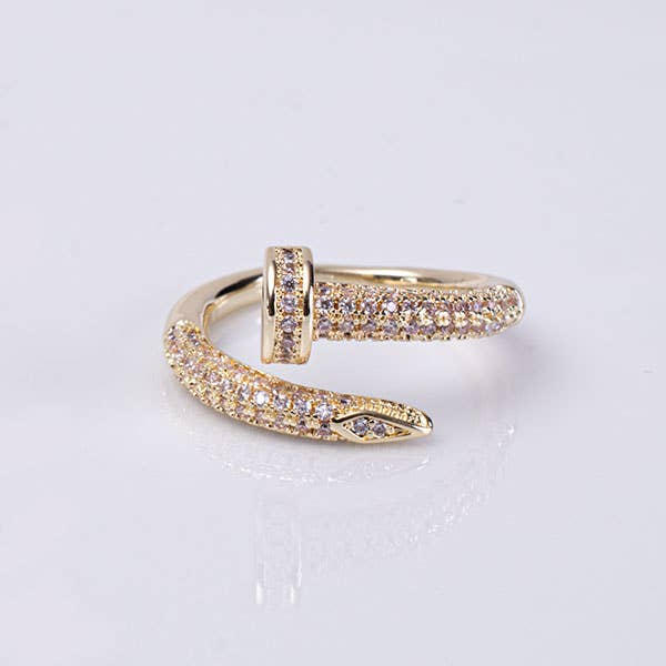 My Best Kept Jewelry - Gold & Crystal Pave Nail Ring: 8