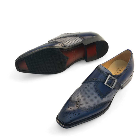 Cable & Co Shoes Blue Gray Wing Tip Monk Strap Spectator