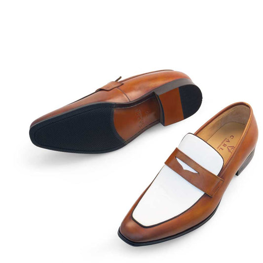 Cable & Co Cognac Brown White Spectator Slip on Loafer