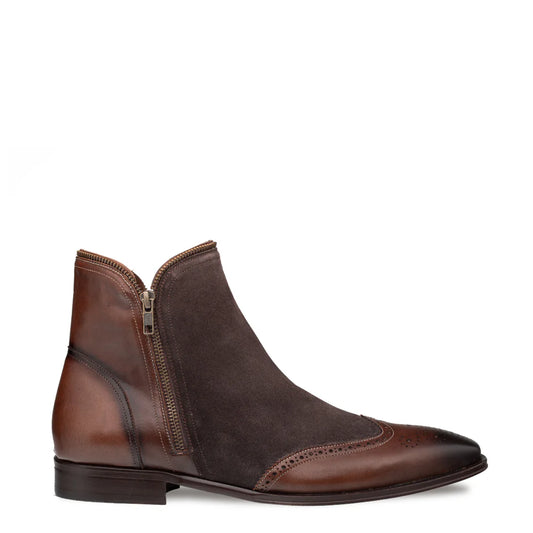 Mezlan Brown Suede Calfskin leather Wingtip  Zip Boot