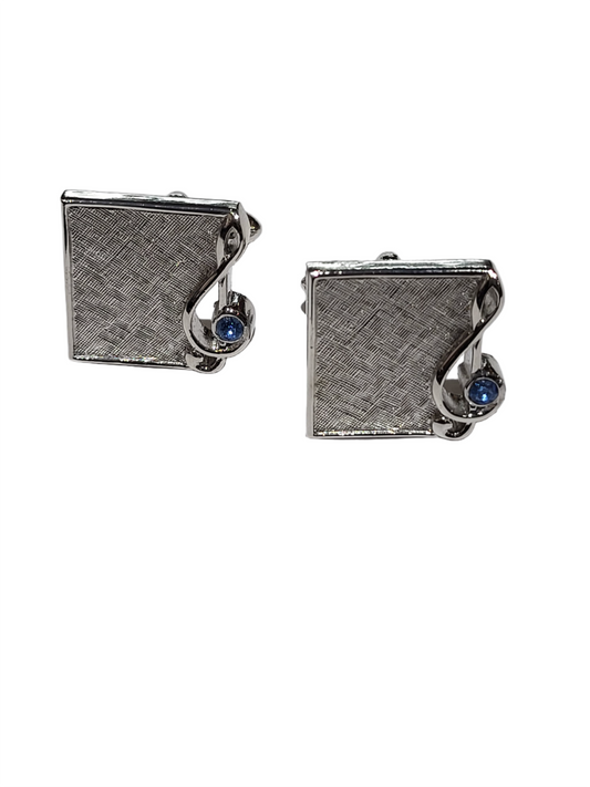 Musical Note Cufflinks with Blue Rhinestone