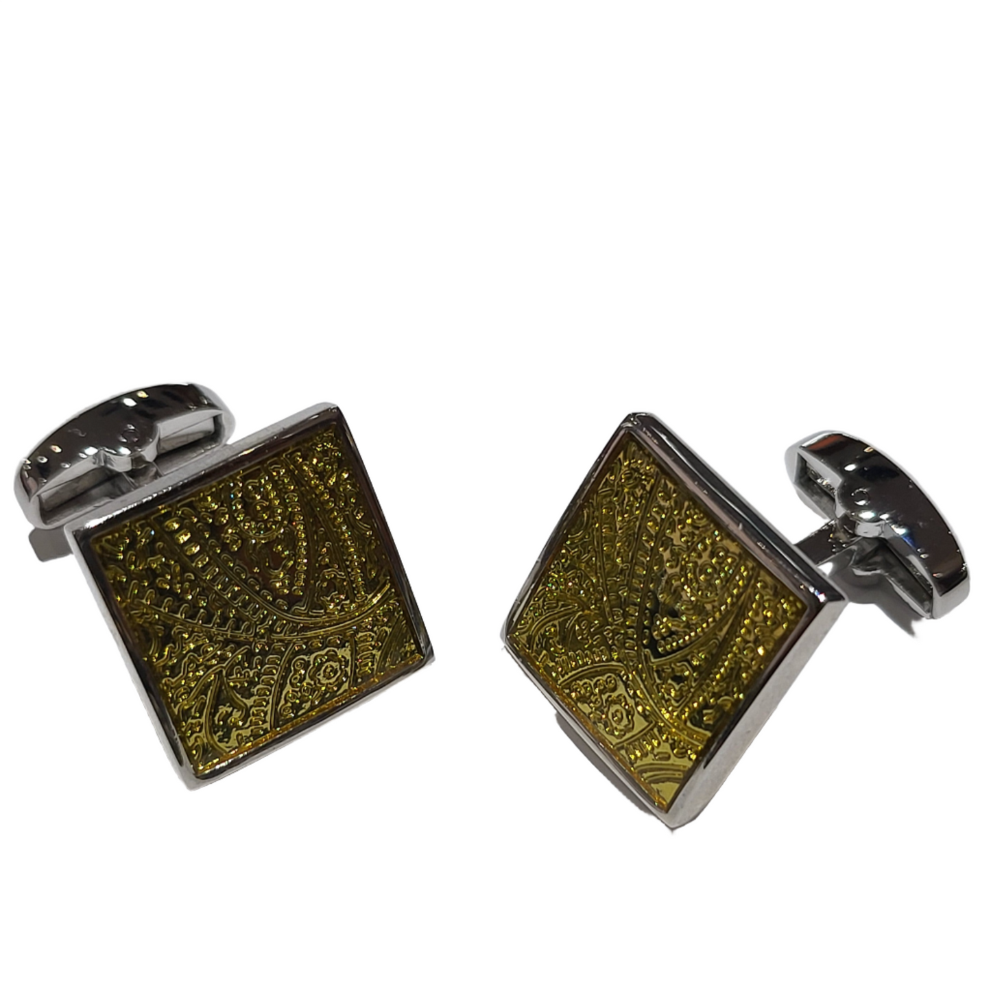 Enzone Yellow Enamel Paisley Cufflinks