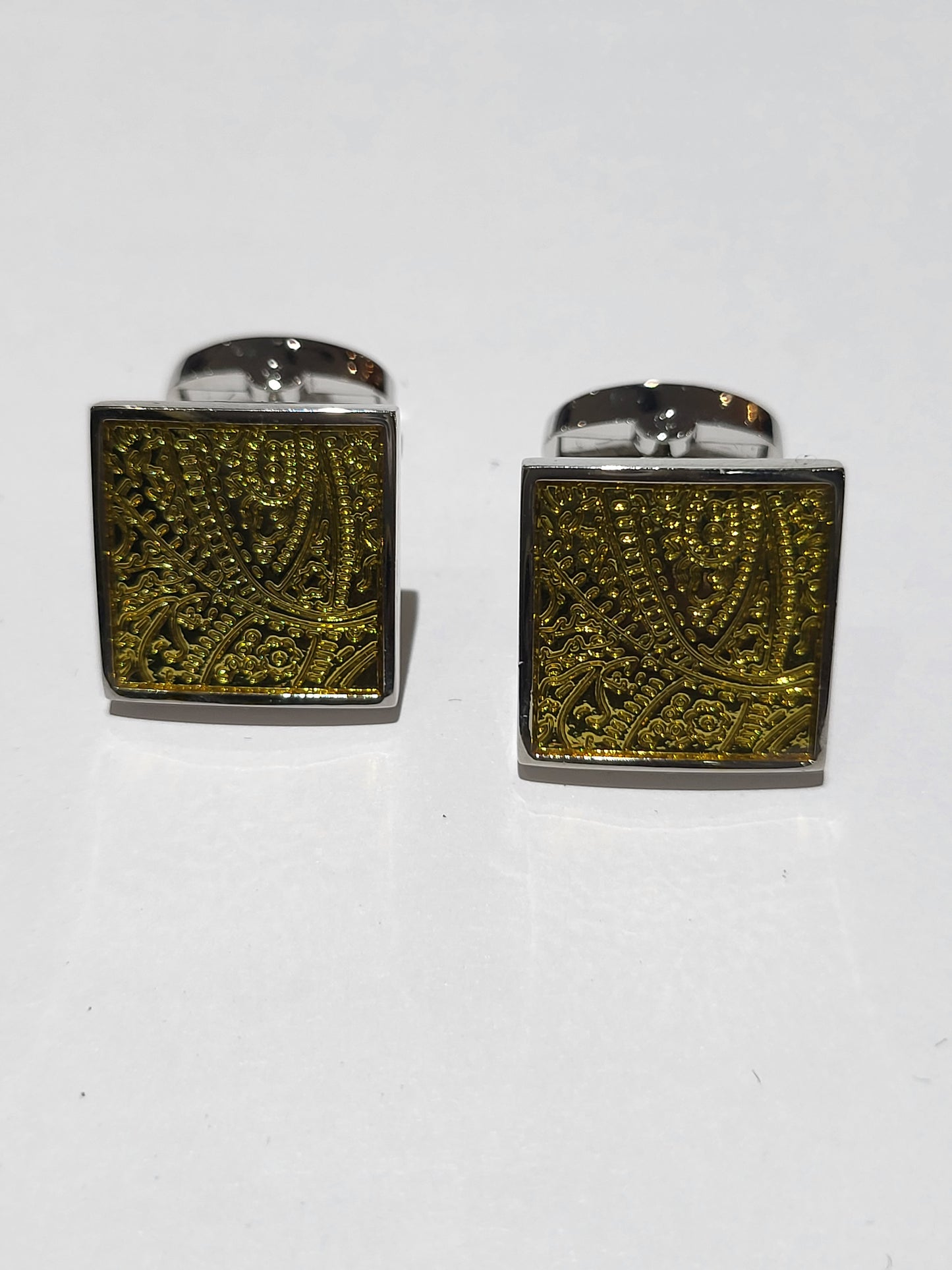 Enzone Yellow Enamel Paisley Cufflinks