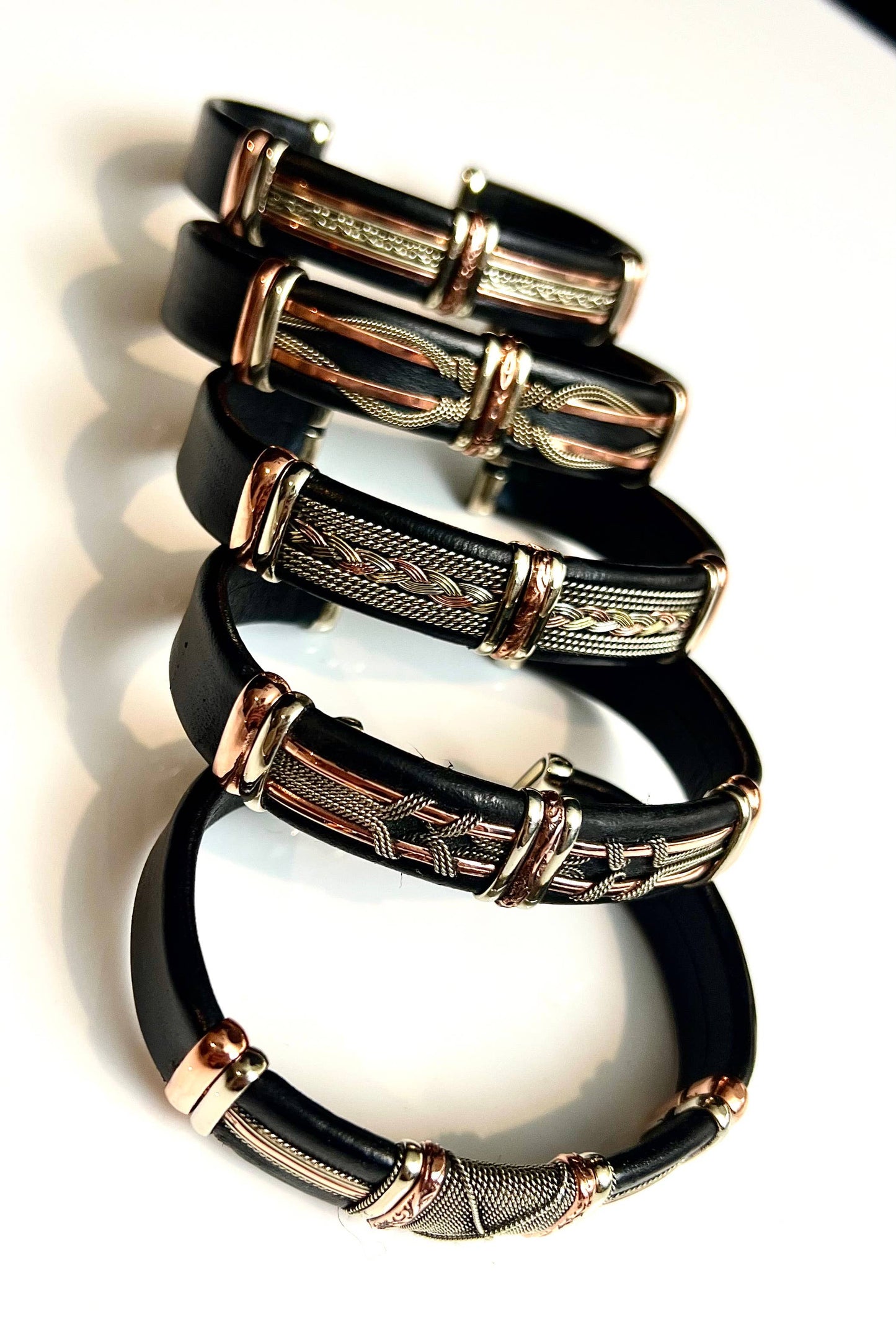 HPSilver, LLC - Large Black Leather Adjustable Cuff Bracelets for Men