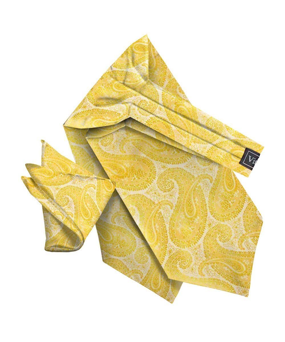 Dubal Brothers - Vittorio Farina Men's Woven Paisley Ascot & Pocket Square: Yellow / One Size