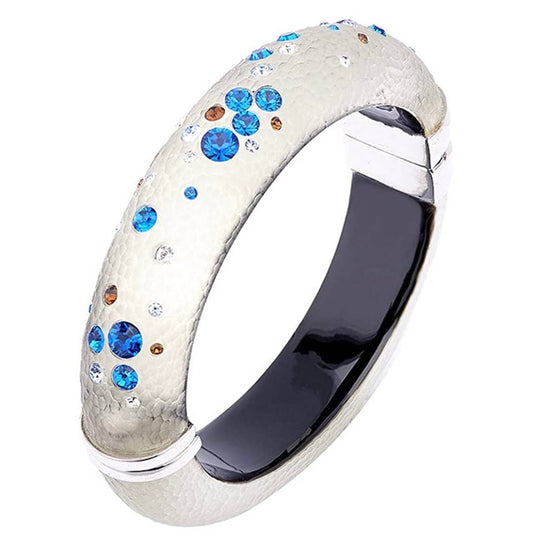 Gold & Honey - Wide Hinge Bangle with Swarovski Crystals in White: Standard