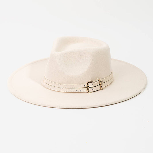 Collections by Fame Accessories - Double Belt Strap Fedora Hat: IV