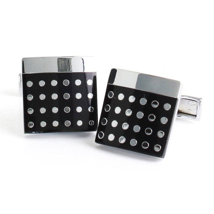 Sophos - Polished Silver Finish with Black Enamel Cufflinks