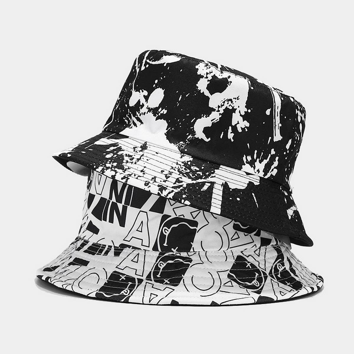 ACCITY - 2024 NEW GRAFFITI DOUBLE-SIDED BUCKET HAT_CWAH1643: Black / (OS) 2