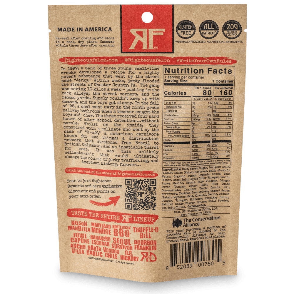 Righteous Felon Craft Jerky - Teriyaki Balboa Jerky 2oz