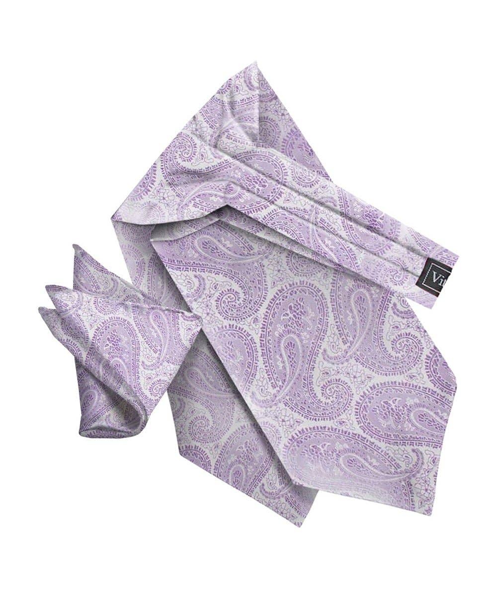 Dubal Brothers - Vittorio Farina Men's Woven Paisley Ascot & Pocket Square: Burgundy / One Size