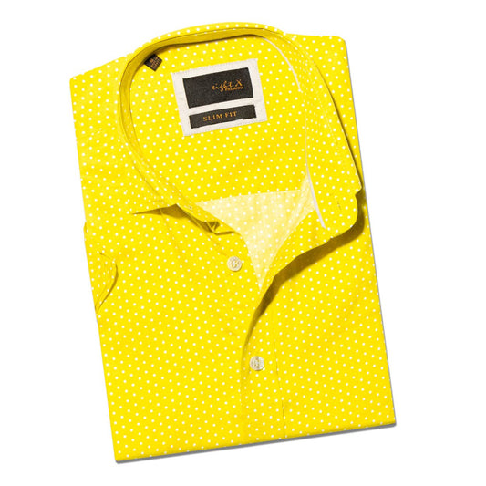 EIGHT X - Lemon Polka Dot Short Sleeve Shirt: YELLOW / L