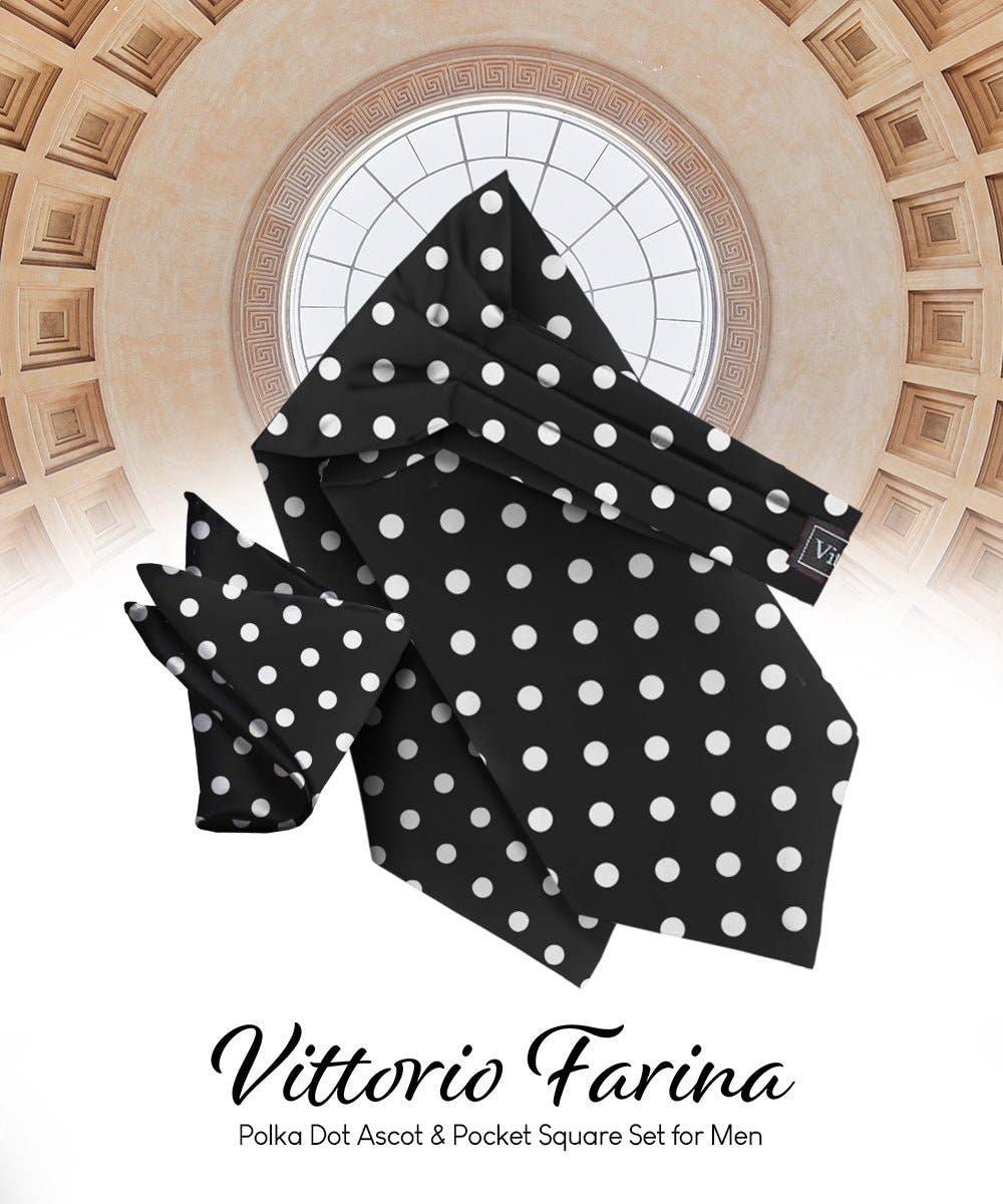 Dubal Brothers - Vittorio Farina Men's Polka Dot Satin Ascot & Pocket Square: Red-White / One Size