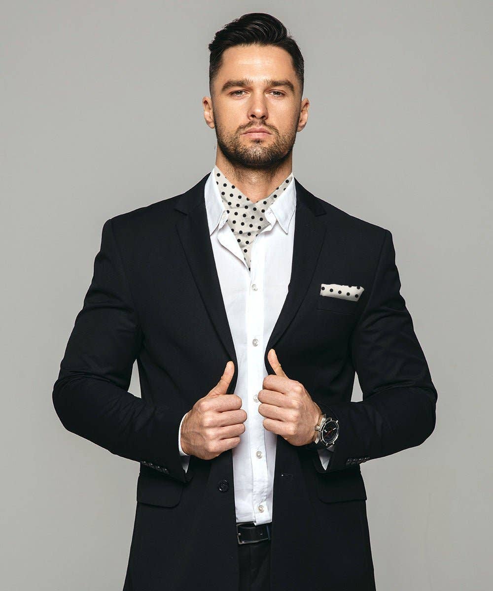 Dubal Brothers - Vittorio Farina Men's Polka Dot Satin Ascot & Pocket Square: Red-White / One Size