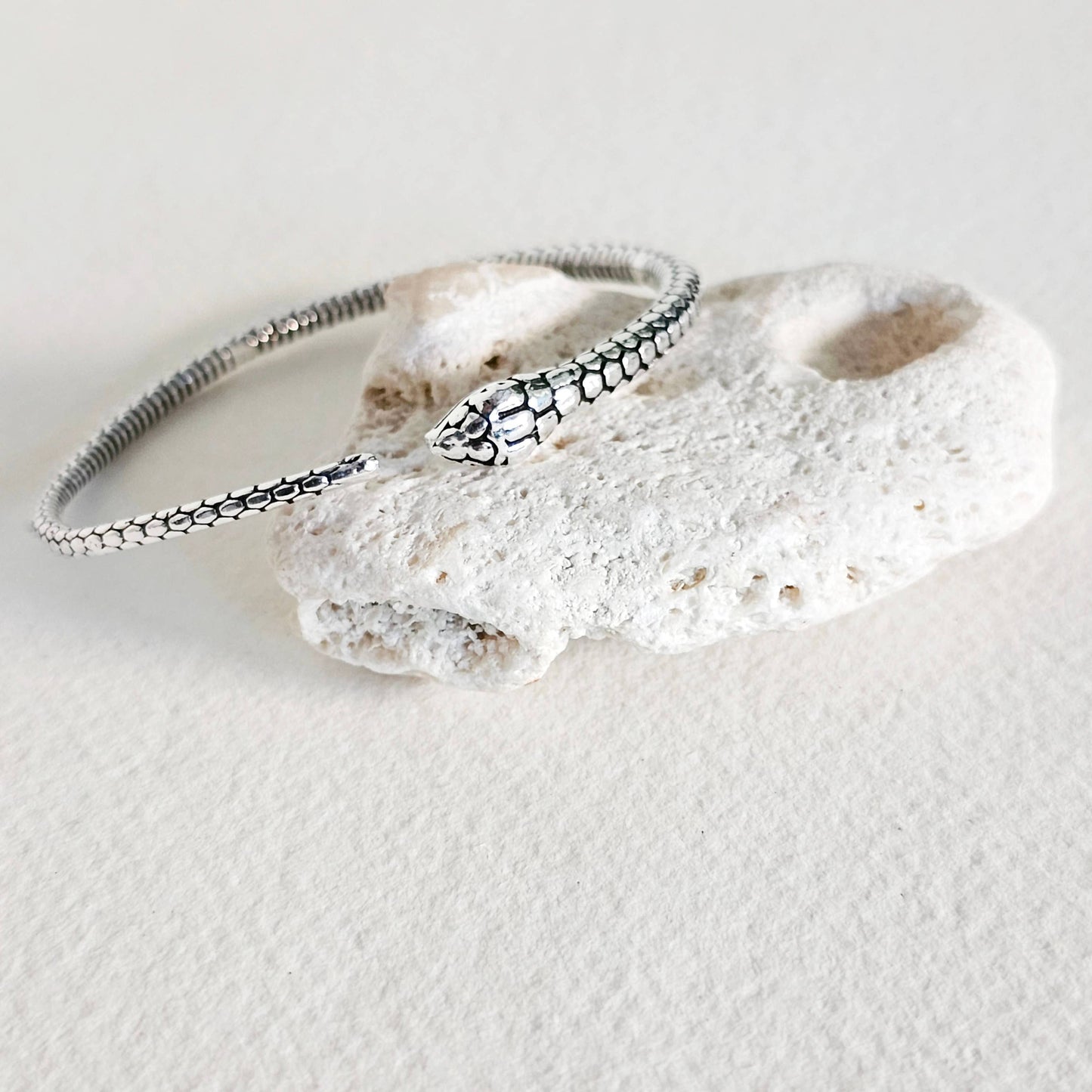 Bisjoux - Silver snake serpent cuff bangle bracelet handmade