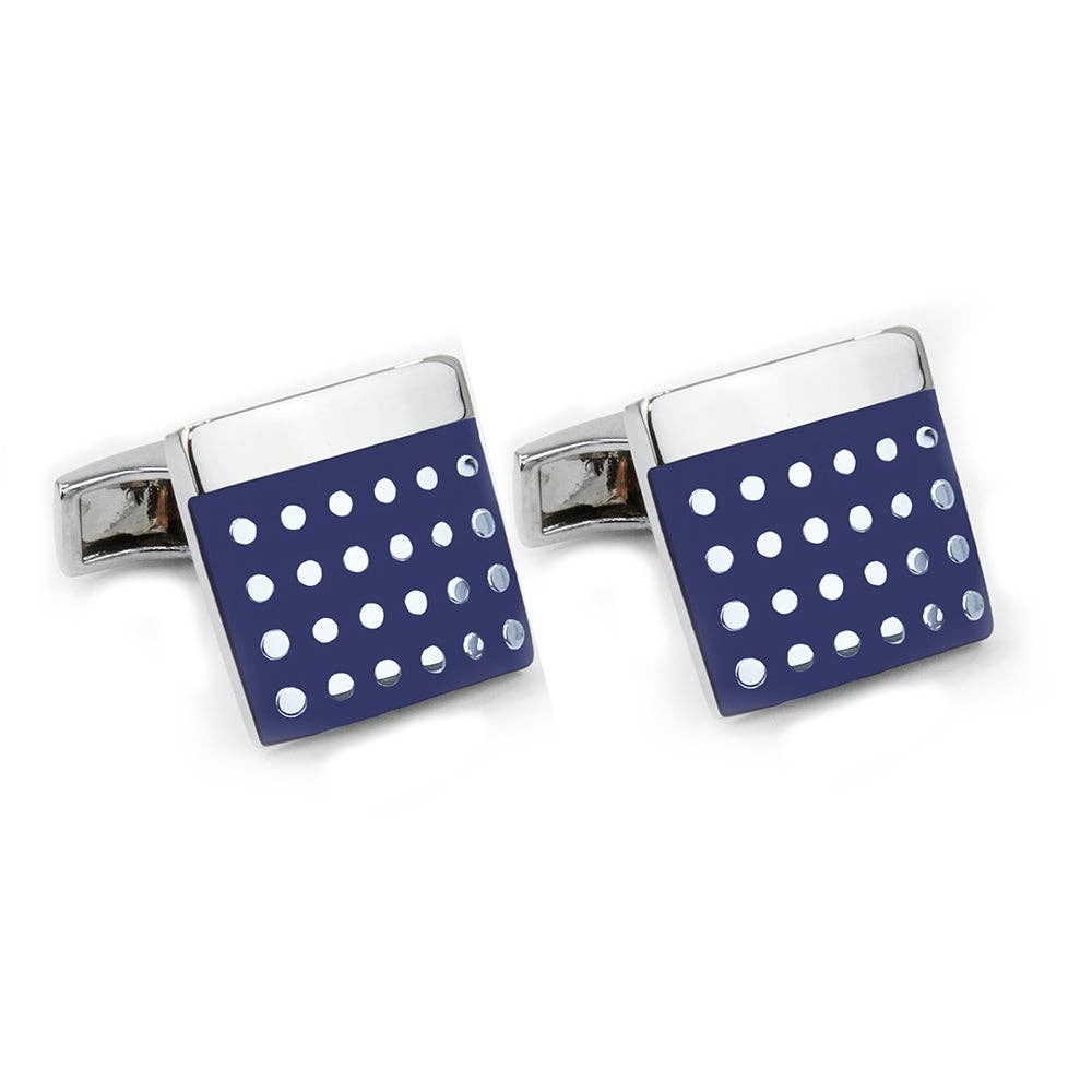 Sophos - Polished Silver Finish with Navy Enamel Cufflinks