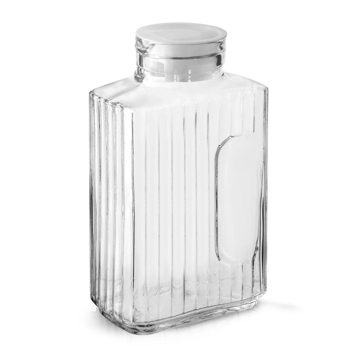 JoyJolt - JoyJolt Rectangle Fluted Glass Pitcher & 2 Lids [67 oz]