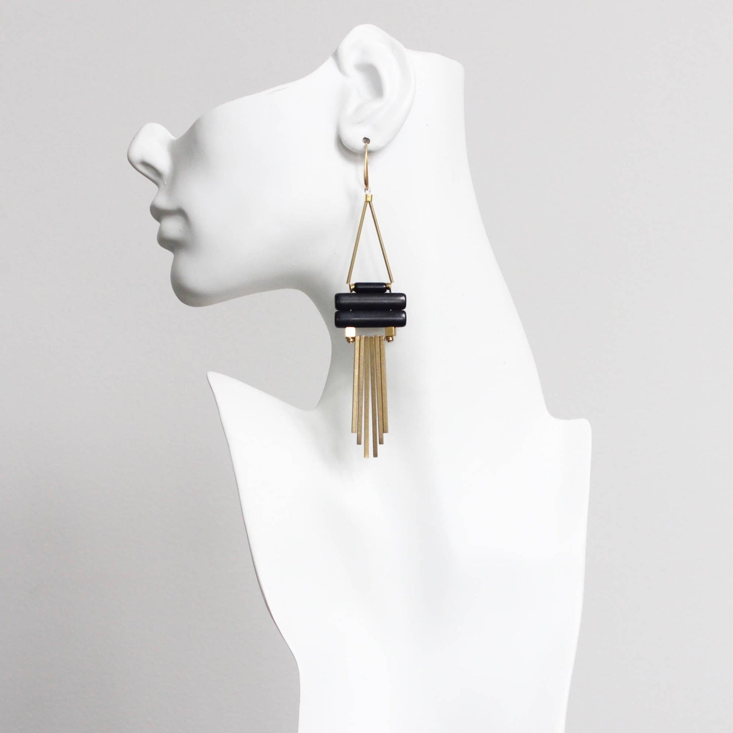 David Aubrey Jewelry - CHRE92 Geometric black magnesite and brass earrings