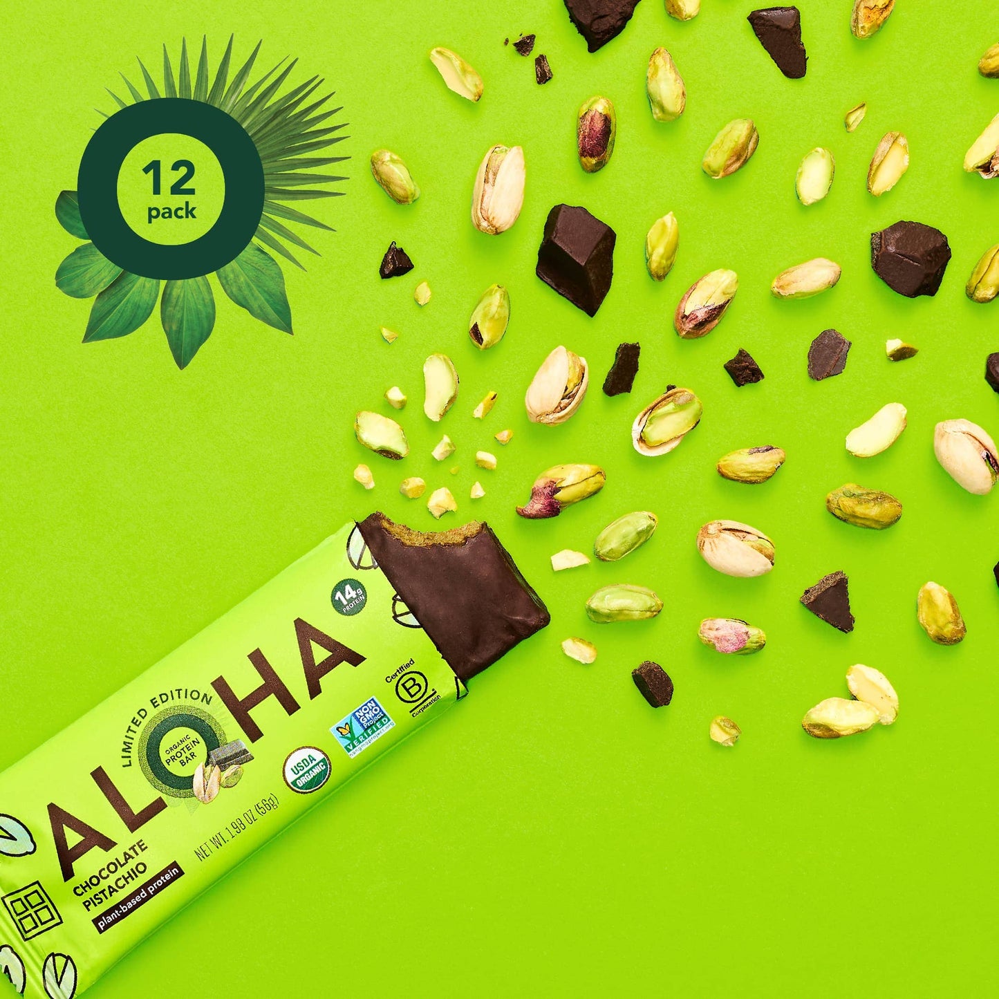 Aloha - Chocolate Pistachio - Protein Bars: 12-Bar Box